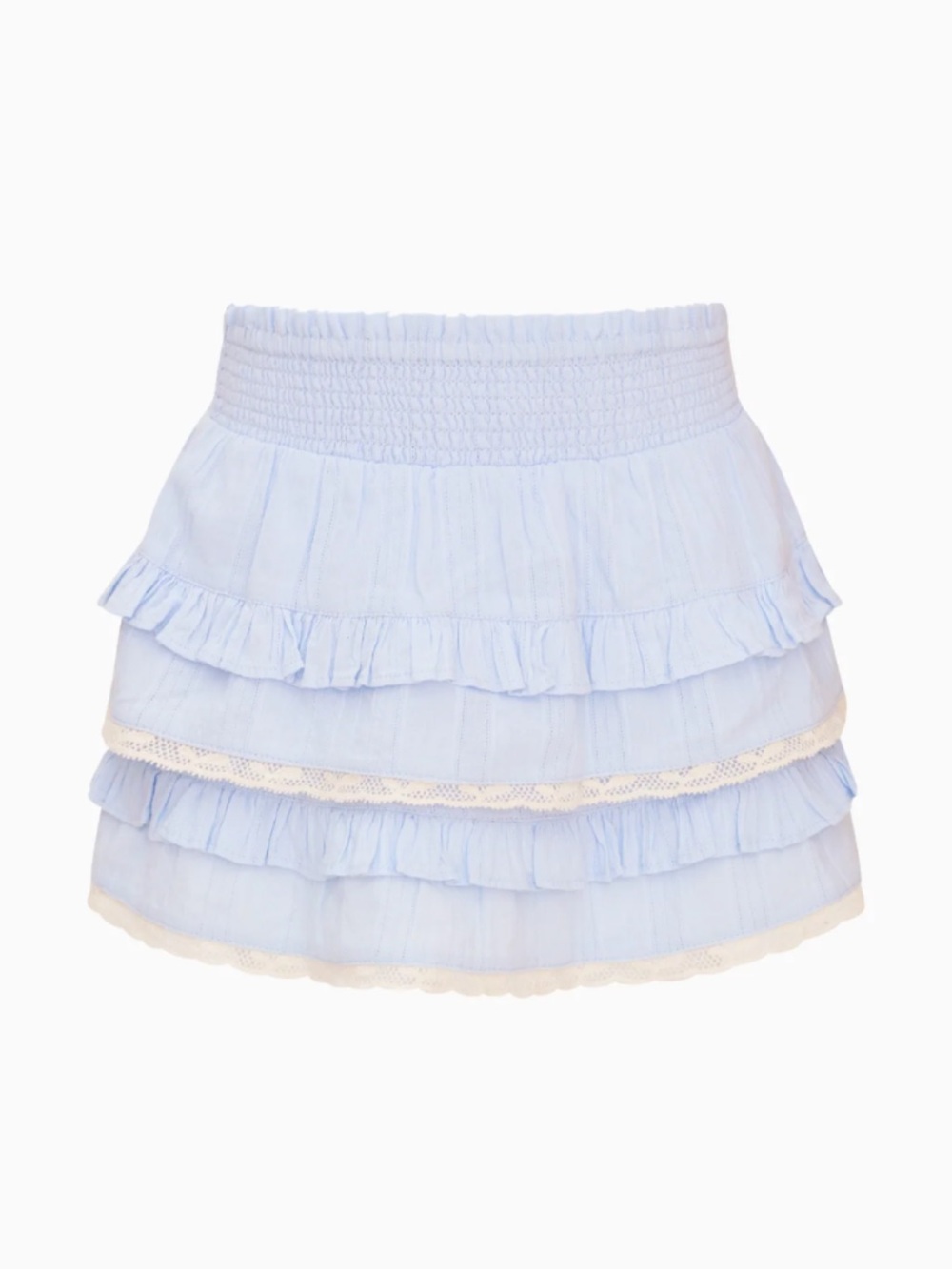 LoveShackFancy Pale Blue Ruffle Tiered Skirt with Lace Trim
